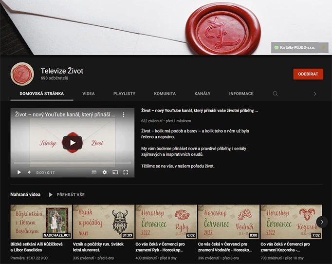 Nový YouTube kanál Televize Život